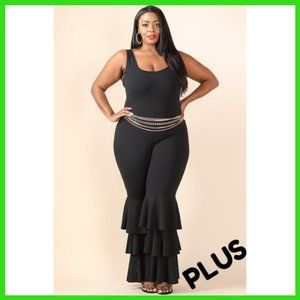 NWT Plus Size Belted Ruffled Ankle Jumpsuit Black